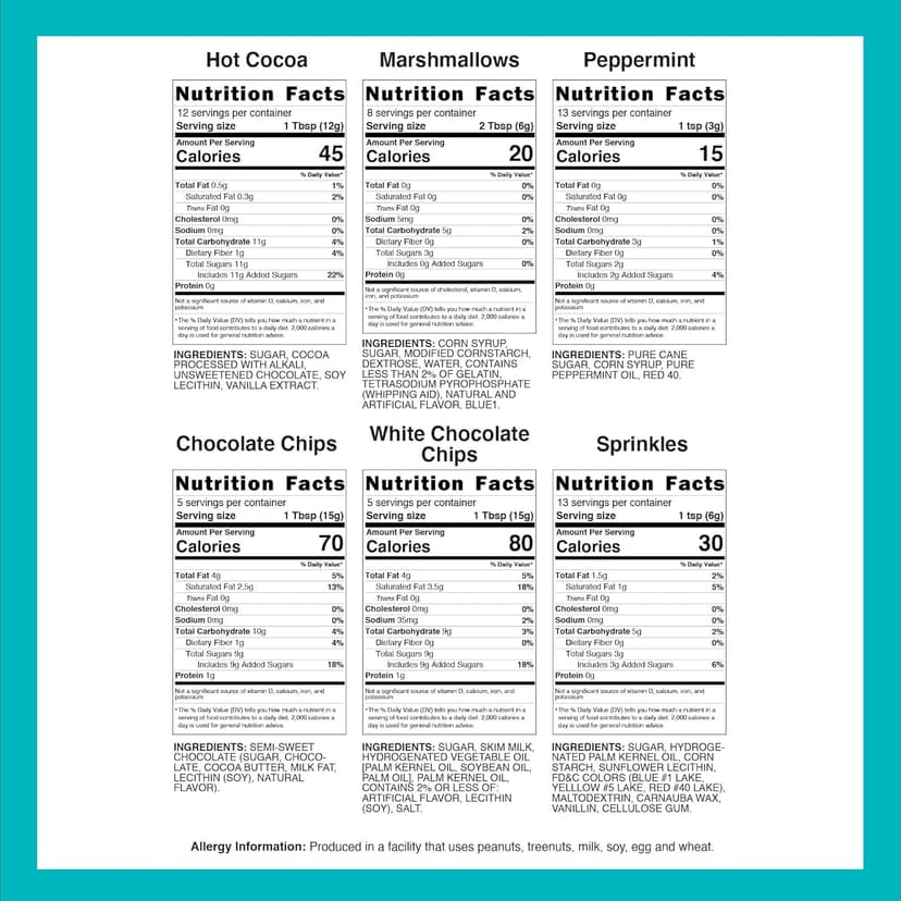 Hot Cocoa Bar Kit by Happy Packs, Includes Hot Cocoa Mix, Mini Marshmallows, Crushed Peppermint Candy, Chocolate Chips, White Chocolate Chips & Christmas Sprinkles, Premium Hot Chocolate Gift Sets