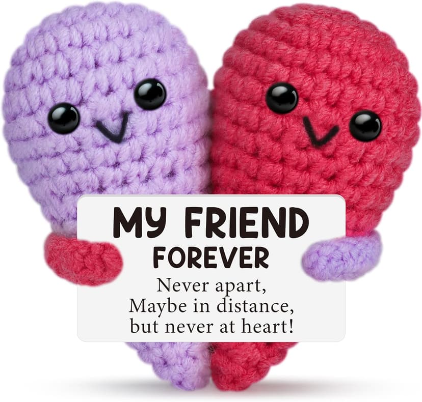 Funny Crochet Love Gifts for My Forever Best Friend,Birthday Gifts for Women Friendship,Small Cute Handmade Knitted Stuff Heart,Unique Christmas White Elephant Gift Ideas for Friends Female Bestie BFF