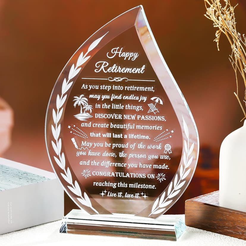 Glass Retirement Gifts for Women Men, Happy Retirement Plaque for Colleagues Boss Friend Going Away, Crystal Farewell Gift Idea for Retiree Retired Keepsakes for Teacher Doctor