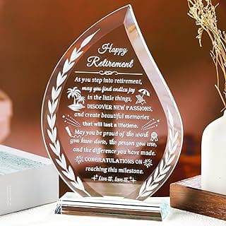 Glass Retirement Gifts for Women Men, Happy Retirement Plaque for Colleagues Boss Friend Going Away, Crystal Farewell Gift Idea for Retiree Retired Keepsakes for Teacher Doctor