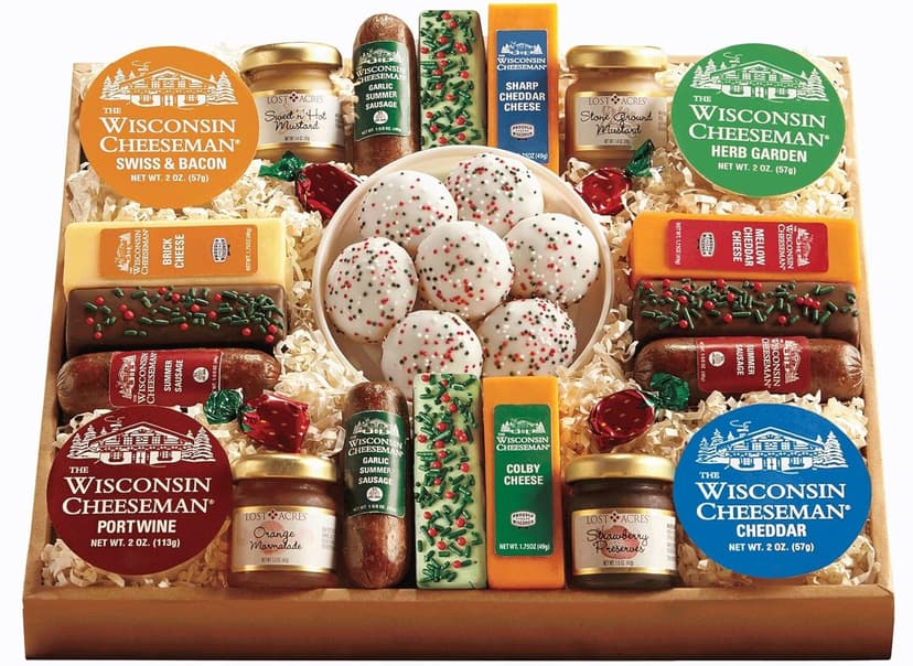 The Wisconsin Cheeseman 21 Favorites - Food Gift Box with Assorted Summer Sausage Meats, Cheese Bricks, Meats and Cheeses for Charcuterie Board Gift Basket