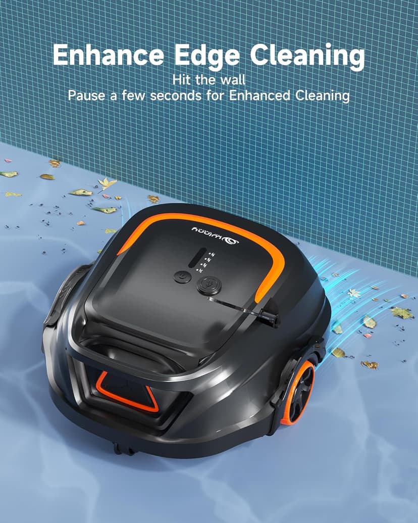 Robotic Pool Vacuum for Above Ground Pools, Dual Filters, Self-Parking, 120-Min Runtime & 2.5h Fast Charging, Powerful Suction, Ideal for Flat Pools up to 1076 sq.ft (Black Tangerine)