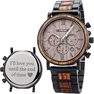Vikingenes – Wooden Watches for Men, Engraved Wood Watch, Personalized Men's Gift, Viking Watches, Natural Wood Wristwatch, Luxury Wooden Chronograph, Custom Engraved Watch, Unique Gift for Men