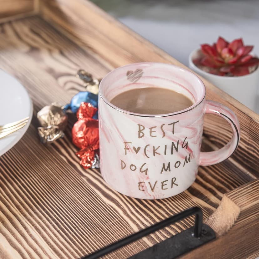 Dog Mom Gifts - Best Dog Mom Ever - Funny Birthday Gift For Dog Lovers Women - Gag Gifts for New Puppy Fur Baby Owners - Fur Mama Presents, Pitpull Pug - Cute Pink Marble Mug, 11.5oz Coffee Cup