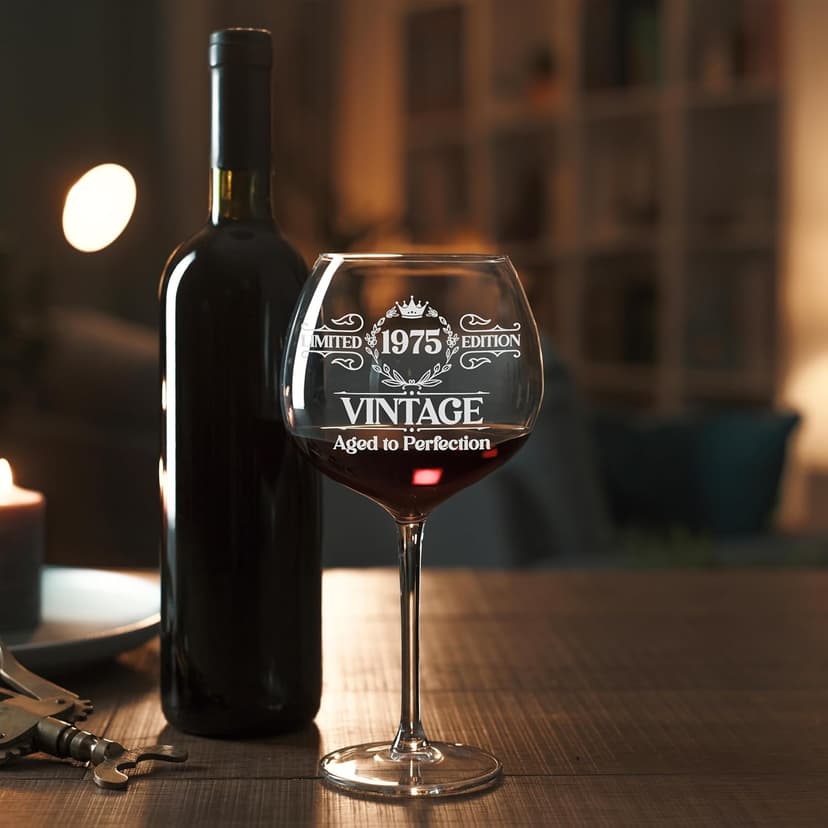 Vintage 1975 Engraved Wine Glass - 50th Birthday Gifts For Her - Cool Gifts For 50 Year Old Woman - 1975 Birthday Present - Fifty Women Gift Ideas - Turning 50 Cup for Wife, Sister, Daughter, Ladies