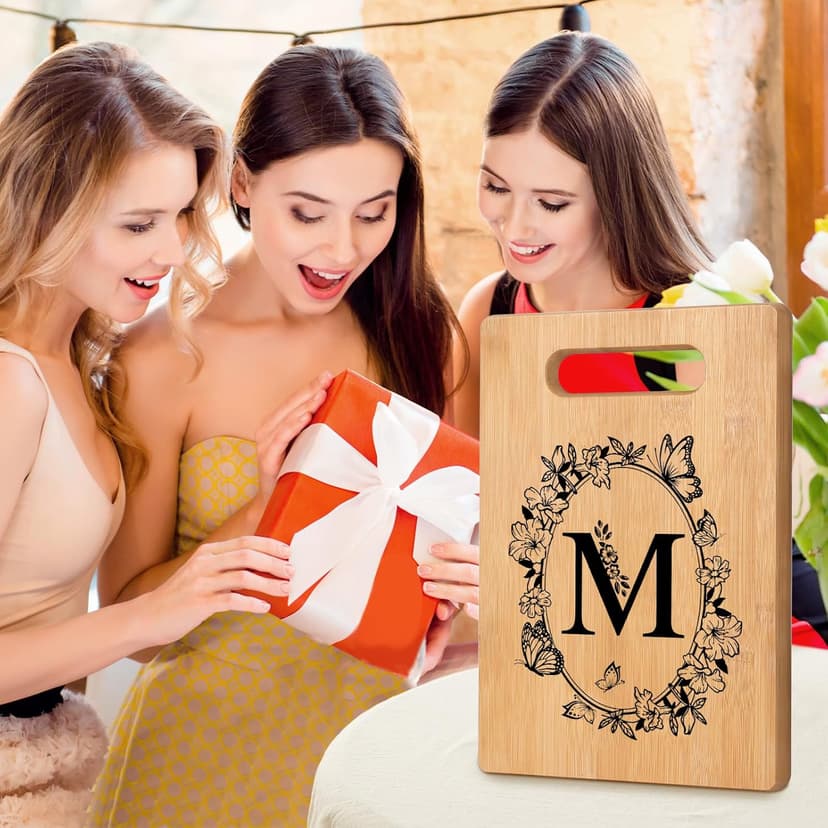 Personalized Cutting Board, Initial Birthday Gifts for Women Wedding Gifts for Couple, Monogrammed Engraved Bamboo Wood Kitchen Gifts, Unique Gift for Christmas Anniversary Housewarming(Letter M)
