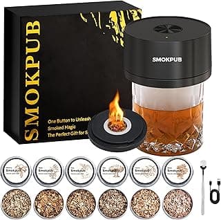 Electric Whiskey Smoker Kit Built-in Lighter, No Butane Needed, Rechargeable Cocktail Smoker Kit with 6 Wood Chips, Old Fashioned Drink Smoker Kit, Bourbon Whiskey Gifts for Men,Dad,Husband