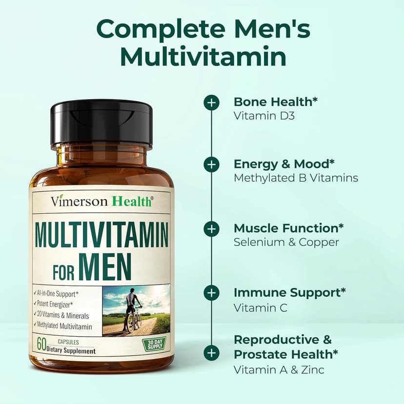 Vimerson Health Multivitamin for Men – Methylated Mens Multivitamins & Multiminerals Capsules with Vitamin B12, A, D, C, Zinc, Magnesium & More for Complete Daily Support – High Potency Bioavailable Vitamins for Men
