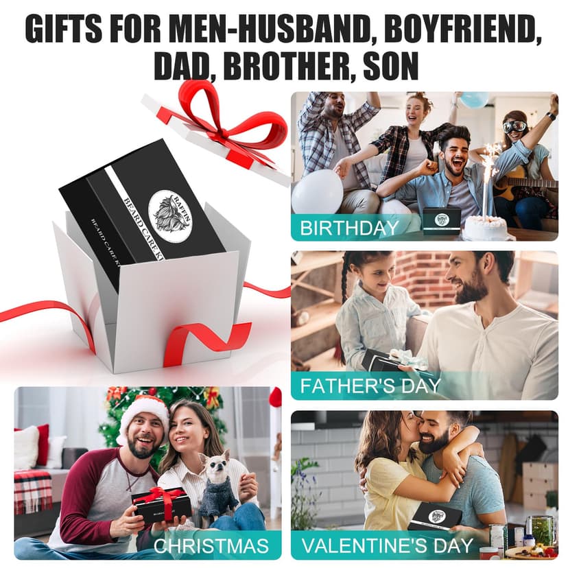 Mens Gifts - Beard Kit with Oil, Balm, Brush, Comb, Scissors, E-book, Outfits Men's Grooming Routine, Anniversary & Birthday Gifts for Men, Him, Husband, Boyfriend, Son, Male Friend, Brother, Dad