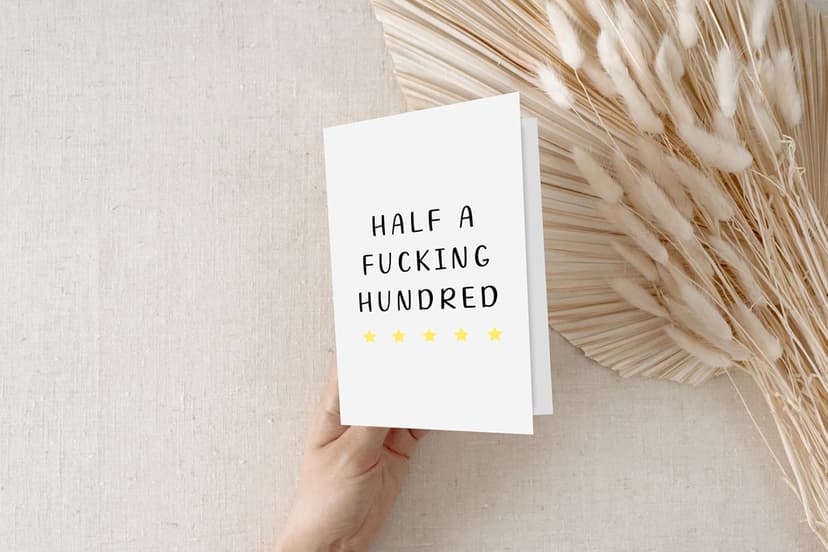 Half a Hundred Birthday Card - Funny 50th Birthday Gifts for Women Men - 50 Year Old Party Supplies Decorations for Him Her - Sarcastic Rude Fiftieth Milestone Bday Present for Mom Dad Husband Wife