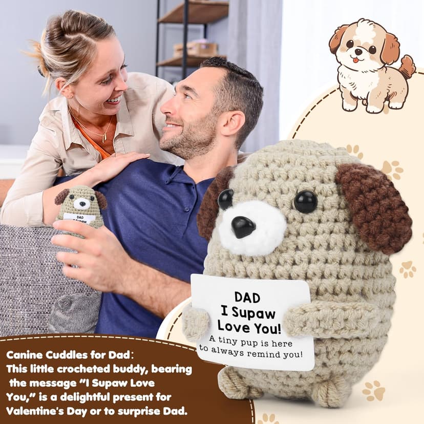 Gifts for Dad, Papa, Daddy - Son & Daughter's Funny Handmade Crochet Puppy - Thoughtful Birthday, Father's Day, Christmas, Valentine's Day, Easter, Thanksgiving
