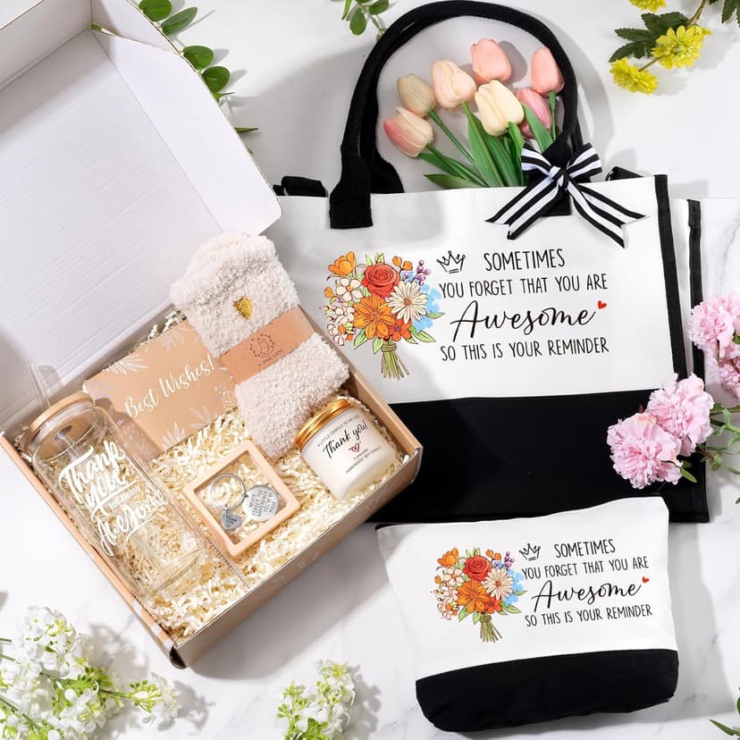 Thank You Gifts for Women, Employee Appreciation Gifts for Coworkers Teacher Nurse Boss Mom Farewell Retirement Thank You Gift Box, Canvas Tote Bag Tumbler Gratitude Gift Baskets
