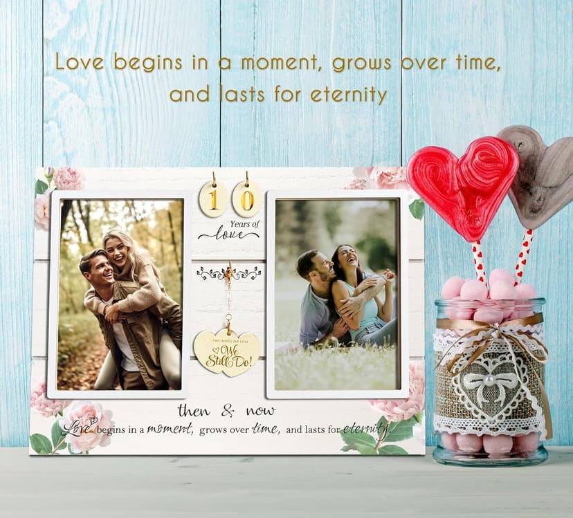 (1-99th) Wedding Anniversary Picture Frame, Anniversary Wedding Gift for Couple, Newlyweds. Engagement Gift for Her or Him. Then & Now Double Picture Frame (4”x6”)
