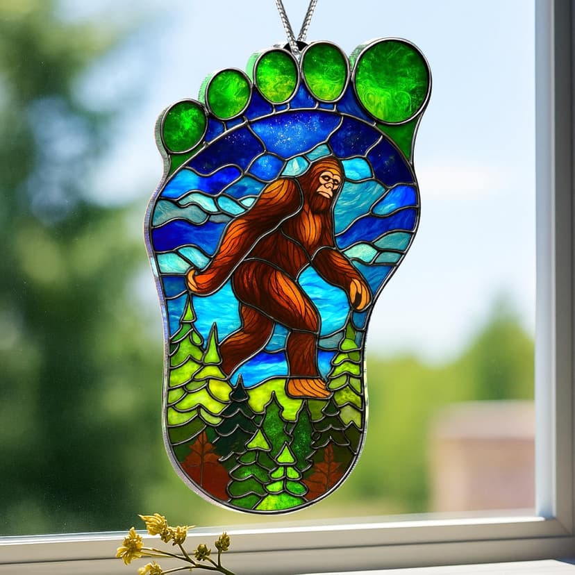 Bigfoot Suncatcher Ornament, Sasquatch Gifts for Friends, Camping Ornaments for Christmas Tree, Gifts for Bigfoot Lovers, Supernatural Funny Stocking Stuffers for Men Women (Suncatcher)