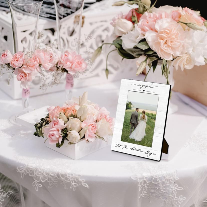 Engagement Couples Newlyweds Picture Frame 4x6, Engagement Gifts for Couples, Just Engaged Gift, Wedding Gifts for Newlyweds Bride Groom, Engaged Couple Picture Photo Frames for Desk Decor