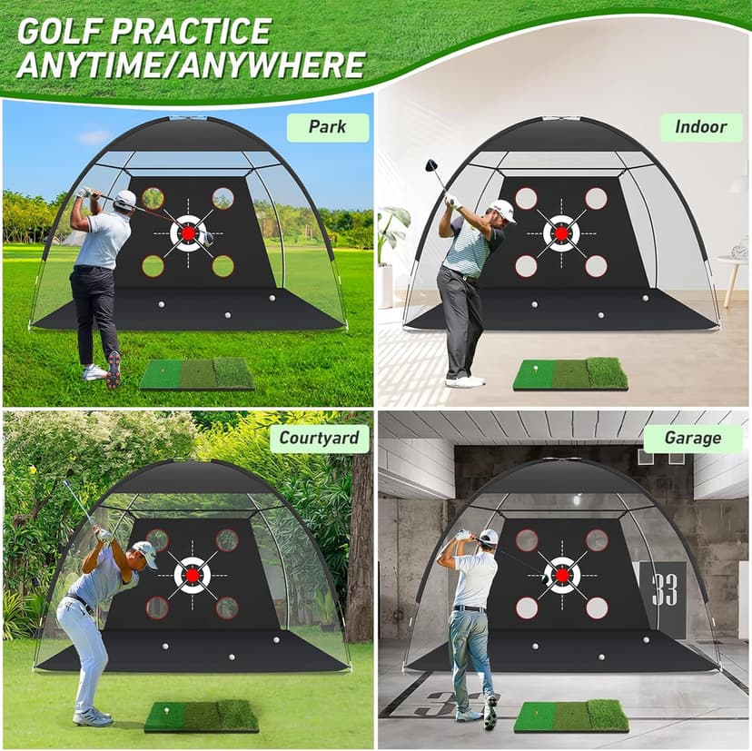 Zensouds Golf Net, 10x7FT with Golf Practice Mat, Hitting Aid Nets for Backyard Driving Chipping Training Swing with Target Outdoor or Indoor– Gifts for Men/Dad/Him