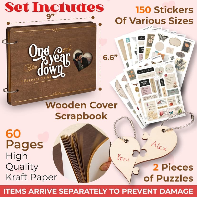 1 Year Anniversary Boyfriend Gifts - One Year Anniversary Dating Gifts For Her Girlfriend, First Paper Anniversary For Him Men, 1 Year Anniversary Scrapbook, 1st Anniversary Wedding Gift