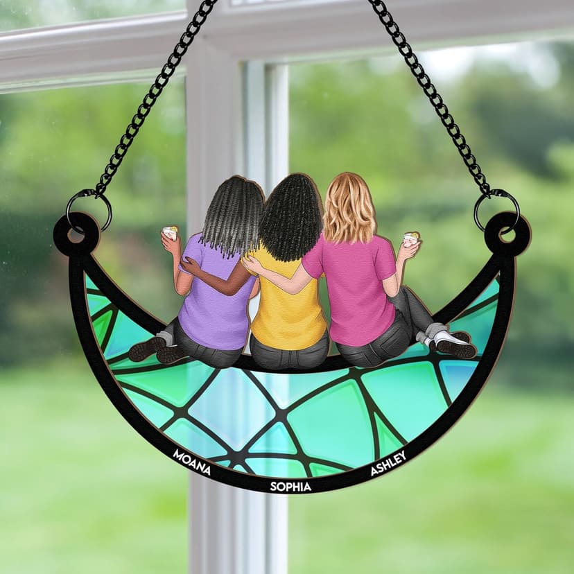 Macorner Personalized Window Hanging Suncatcher Ornament Friendship Gifts for Women, Birthday Gifts for Women Friendship, Best Friend Birthday Gifts, Bestie Gifts for Women Friend Sitting On The Moon