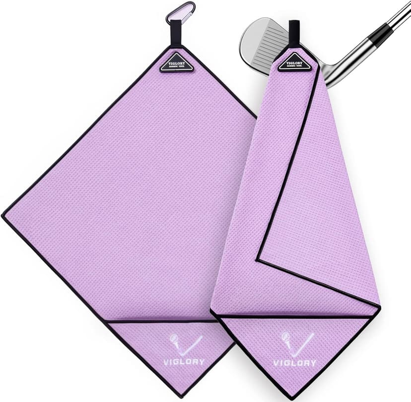 Magnetic Golf Towel for Bag 18" x 18" with Clip Exclusive Cleaning Pocket Microfiber Waffle Ultra Absorbent Club Ball Cleaner Essential Golf Accessories and Gifts for Women(Purple 1 Pack)
