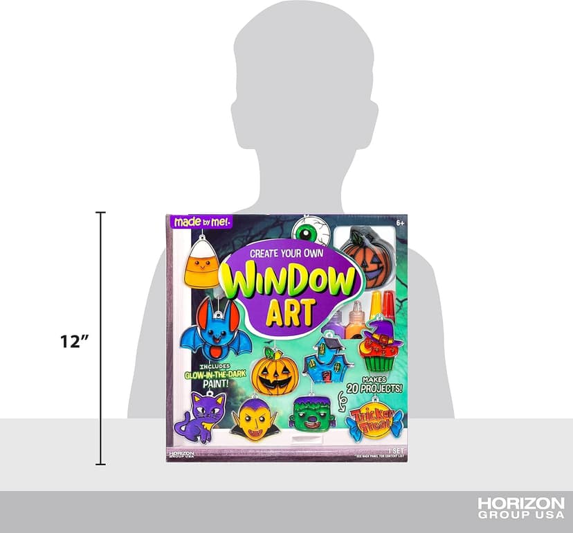 Made By Me Create Your Own Halloween Window Art by Horizon Group USA, Make 20 Projects, Includes Suncatcher Frames & Window Clings, Glow-in-The-Dark Paint, Paint Tubes, Suction Cups & Cording,Multi
