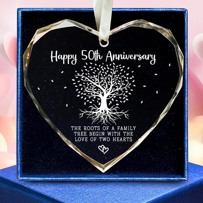 50th Anniversary Marriage Gifts for Couple - 50th Anniversary Wedding Gifts - 50 Wedding Ornaments for Couple, Her Him, Wife Husband, Parents - Glass Ornament