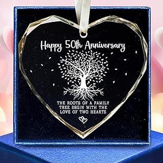 50th Anniversary Marriage Gifts for Couple - 50th Anniversary Wedding Gifts - 50 Wedding Ornaments for Couple, Her Him, Wife Husband, Parents - Glass Ornament