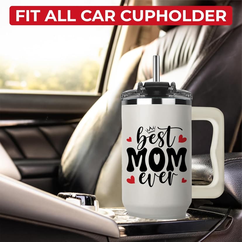 Vivulla68 Best Mom Ever Tumbler With Handle 40oz, Mommy Coffee Mug, Mama Tumblers, Momma Gift Ideas, Funny Birthday Present For Her, Cute Mother Day Gift Tumbler, Mom Cup