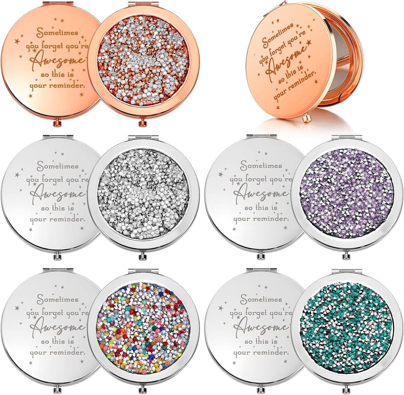 Roowest 10 Pcs Inspirational Compact Mirror Sometimes You Forget You're Awesome Appreciation Gifts for Women Group Employee Coworker Housekeeping Thank You Favors Magnifying Pocket Mirror (Multicolor)