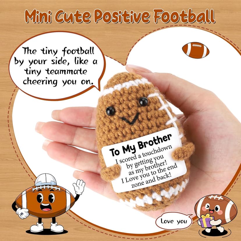 Mini Funny Brother Gifts from Sister Brothers, Positive Birthday Gift for Brother Adult, I Love You Small Cool Cute Football, Handmade Emotional Crochet Gift