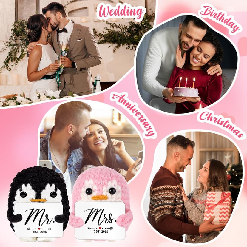 QUPT Wedding Gifts, Mr and Mrs Gift Penguin 2025, Bridal Shower Gifts, Wedding Present for Couples 2025, Just Married Gift for Newlywed Couple, Bride, Penguin Doll Mr and Mrs Present