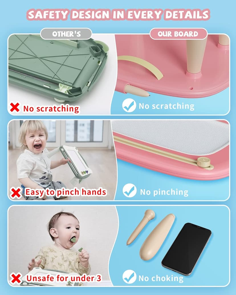 Kikapabi Toddler Magnetic Drawing Board - 1st Birthday Gifts for 1 2 3 Year Old Girls & Boys, Learning Doodle Board, Educational Toys for Baby (Pink)