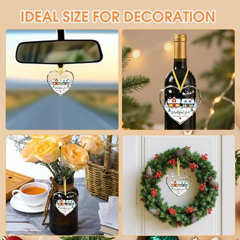 FaCraft Neighbor Gifts Christmas Ornaments 2025 - Xmas Birthday Good Gifts for Neighbors Best Friends Women Men The Neighbors Favor Grateful Heart Shaped Glass Ornament for Christmas Tree Decorations