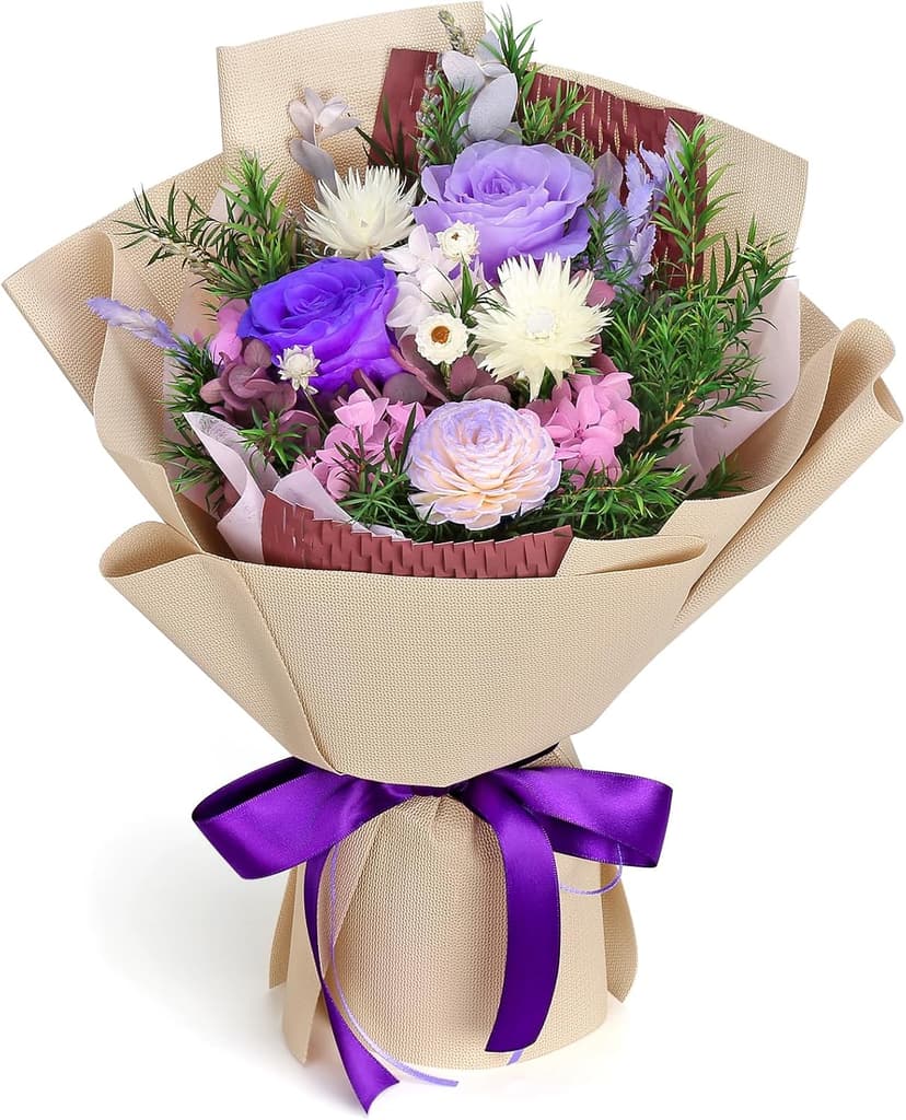Preserved Flowers Bouquet, Flowers for Delivery Prime, Birthday Gifts for Women, Wife, Mother, Her (Purple)
