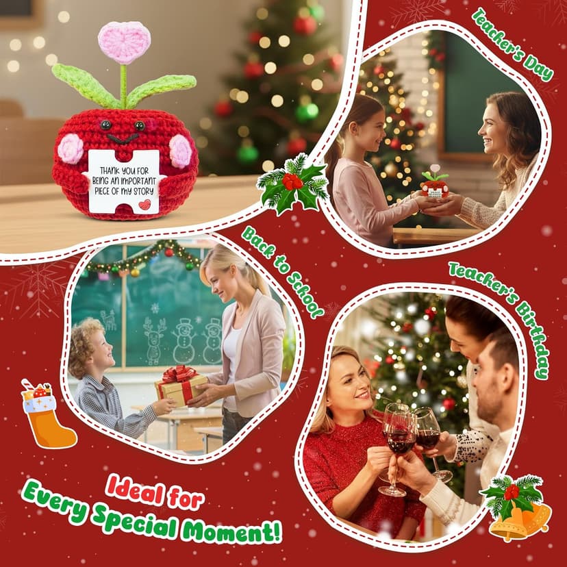 OASSIE Teacher Gifts for Women - Mini Handmade Positive Apple Crochet with Message Card - Teachers Day Christmas Birthday Graduation Appreciation Thank You School Gifts for Students Teachers Women