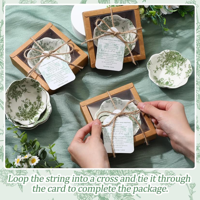 40 Pack Wedding Favors for Guests Small Ceramic Bowls Bulk Gifts Set 3.3 Inch Green Verdure Design Mini Dipping Bowl Sauce Dish with Cards Box for Party Shower Favor Souvenir