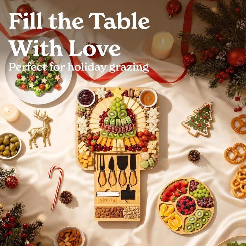 SMIRLY Charcuterie Board Set - Large Bamboo Cheese Board for Serving - House Warming Gifts New Home, Wedding & Bridal Shower Gift, Birthday Gift for Women