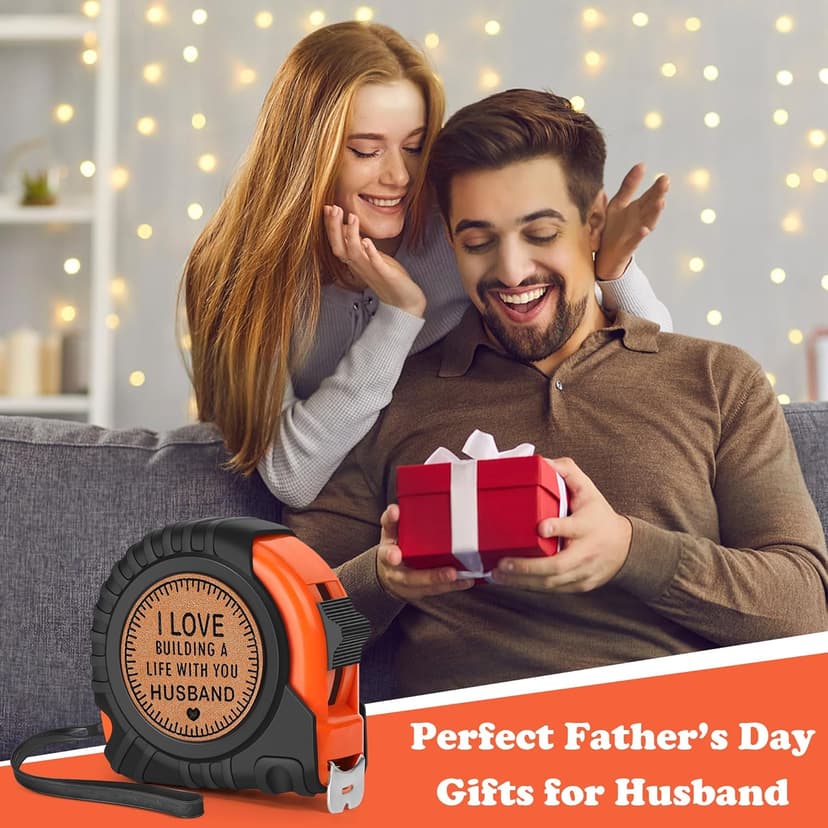 Husband Gifts for Birthday Anniversary Christmas Husband Gifts from Wife, Romantic Wedding Anniversary Men Gifts, Best Husband Ever Gifts, Genuine Leather Engraved 25 FT Tape Measure Useful Tools Gift