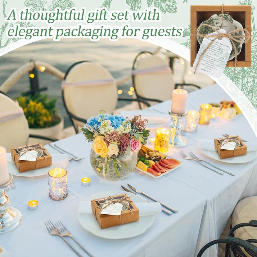 40 Pack Wedding Favors for Guests Small Ceramic Bowls Bulk Gifts Set 3.3 Inch Green Verdure Design Mini Dipping Bowl Sauce Dish with Cards Box for Party Shower Favor Souvenir