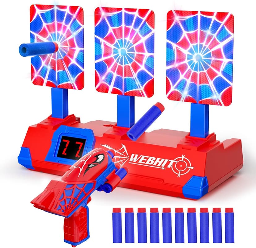 Shooting Toys for 3-12 Year Old Boys, Hero Styles with Glowing Web&Sounds,LCD Scoring and Auto Reset 3 Shooting Targets,Indoor Outdoor Kids Family Games Christmas Birthday Gifts for Boys Toys Age 3-12