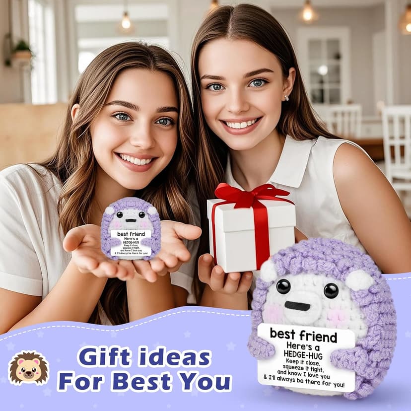 Best Friend Birthday Gifts for Women, Christmas Decorations for Bestie BFF Sister, Friendship Gifts for Women Friends Her Him Female Male Boys Girls, Funny Handmade Crochet Hedgehog Stocking Stuffers
