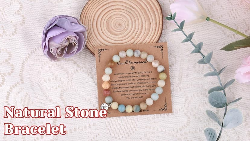 Sisadodo Going Away Gifts for Men Women Coworker Natural Stone Bracelet for Farewell Retirement Gift for Colleague Inspirational Gifts