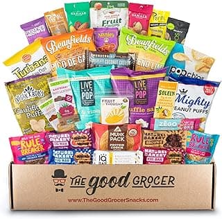 Deluxe VEGAN Snacks Care Package: Delicious Vegan Jerky, Protein Bars, Cookies, Chips, Puffs, Fruit & Nuts, Healthy Gift Basket Alternative, Snack Variety Pack, College Student Care Package