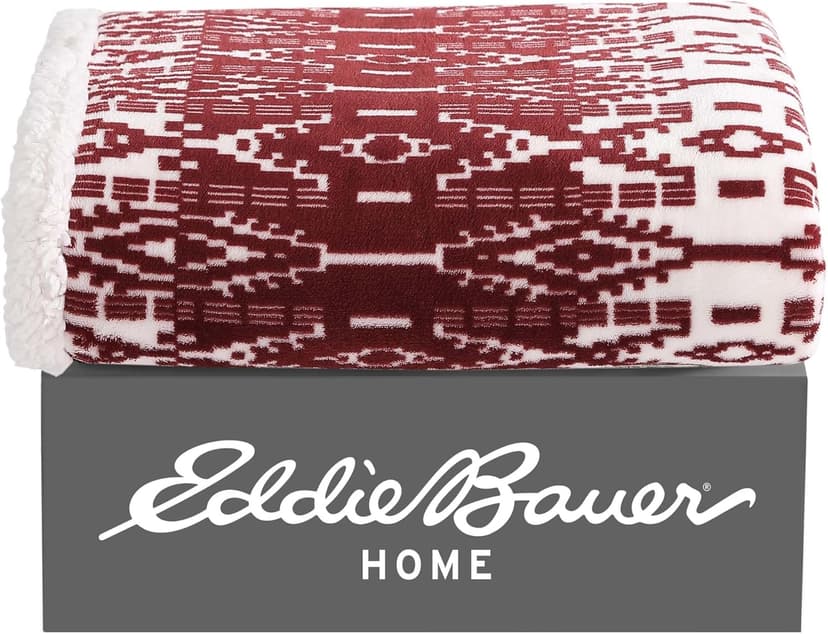 Eddie Bauer - Throw Blanket, Super Soft Reversible Sherpa Fleece Bedding, Cozy Plaid Home Decor (San Juan Red Clay, 50" x 60")