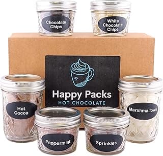 Hot Cocoa Bar Kit by Happy Packs, Includes Hot Cocoa Mix, Mini Marshmallows, Crushed Peppermint Candy, Chocolate Chips, White Chocolate Chips & Christmas Sprinkles, Premium Hot Chocolate Gift Sets