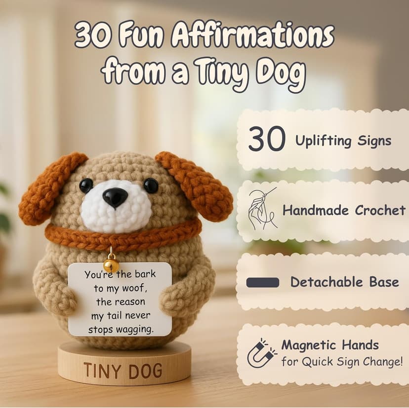 Dog Mom Gifts for Women - Positive Crochet Animal with 30 Cute Signs for Dog Moms, Unique Birthday Gift for Pet Lovers, Funny Present for Birthday, Christmas, Mothers Day - Funny Furr Mama Gifts