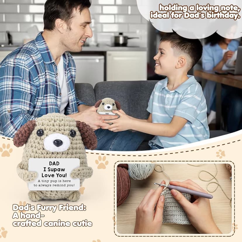 Gifts for Dad, Papa, Daddy - Son & Daughter's Funny Handmade Crochet Puppy - Thoughtful Birthday, Father's Day, Christmas, Valentine's Day, Easter, Thanksgiving