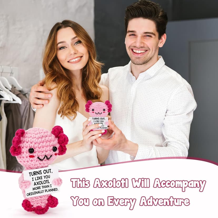 Gifts for New Relationship, Crushes, Valentines, Anniversaries for Him or Her - Mini Crochet Axolotl - Turns Out I Like You More Than Planned, Will You Be My Girlfriend Boyfriend Gf Bf