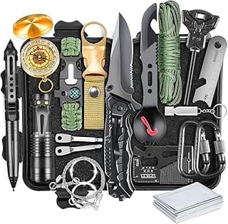 XKASE Survival Kit, Gifts for Men Dad Husband, Emergency Survival Gear and Equipment 19 in 1, Fishing Hunting Birthday for Men, Camping Accessories, Cool Gadget, Camping Essentials