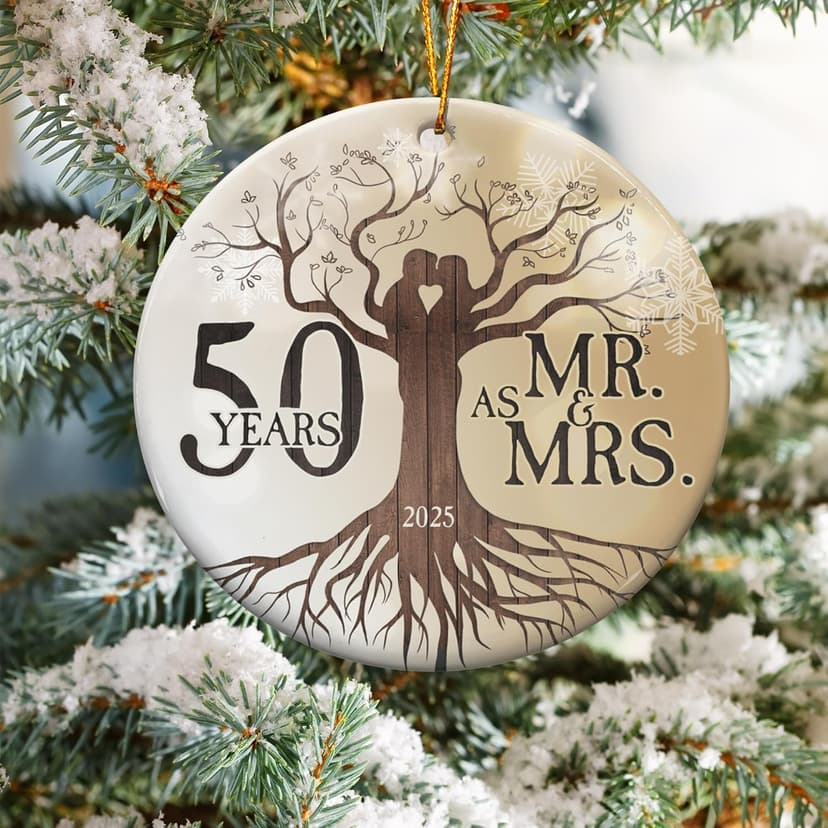 50th Wedding Anniversary Ornament - Ceramic Christmas Ornament Gift for Couple, Parents, Friend - 50th Anniversary Present Holiday Decoration