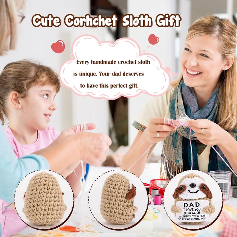 MBL Dad Gifts for Birthday Fathers Day - Dad I Love You Slow Much, Funny Cool Handmade Knitted Crochet Sloth Present for Father Papa Easter Father's Day Christmas from Daughter Son